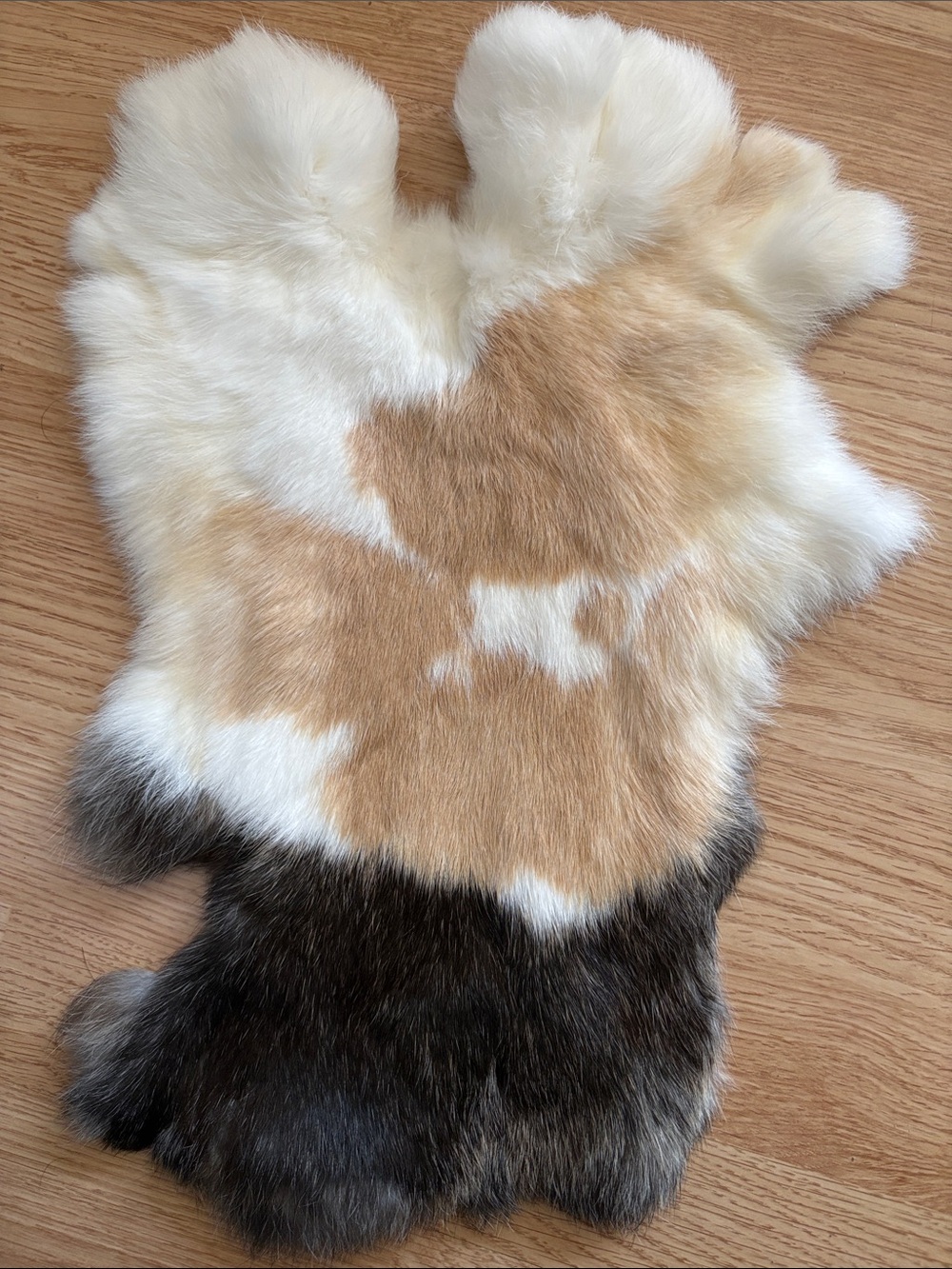 B0234 Unique Multi-Color Rabbit Pelt – Cream, Tan & Black – Craft Fur